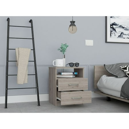 Tuhome Napoles Nightstand, Superior Top, Two Drawers, One Shelf, Light Gray MLZ6569